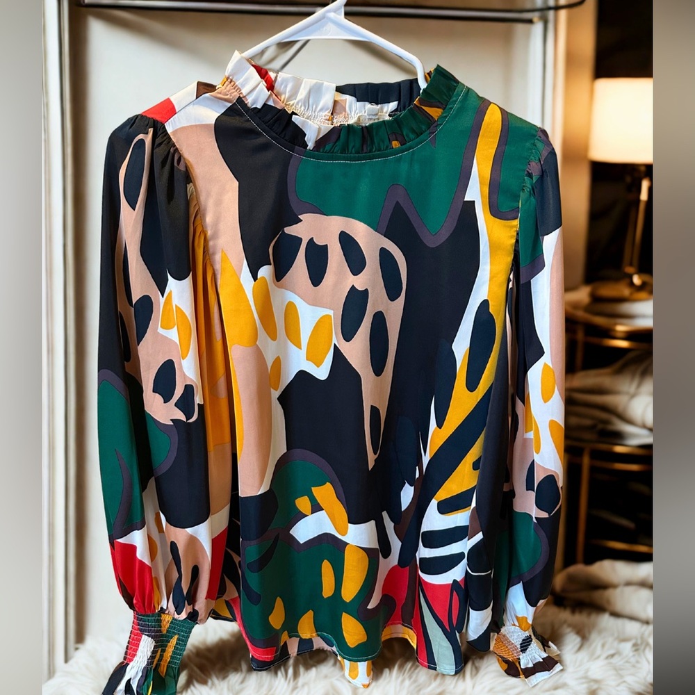 JODIFL Multicolor Abstract Print Long Sleeve Blouse